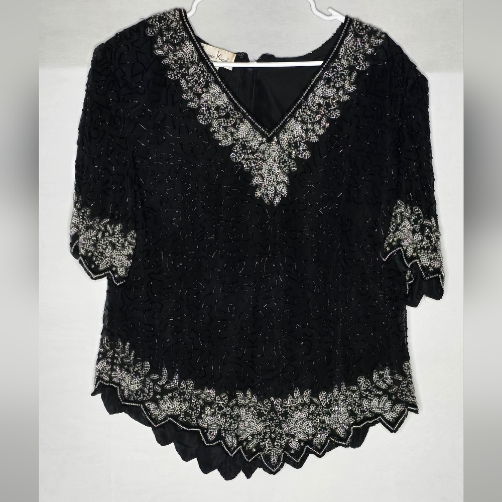 Vintage Laurence Kazar Beaded Top Black and Silver Size 1x